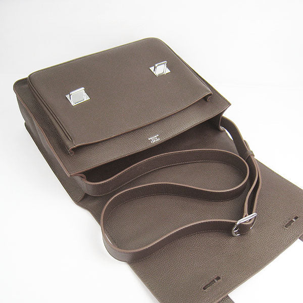 Luxury Hermes Steve Lambskin Coffee Handbag
