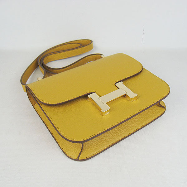 Luxury Hermes Constance Cowskin Leather Bag yellow golden