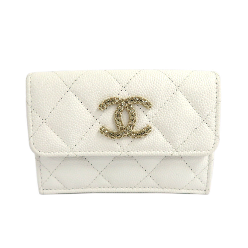 CHANEL Chanel Matrasse Small Flap Wallet AP3182 White Pink Champagne G Caviar S Coco Three Folded Wallet Compact Wallet Mini Fine s