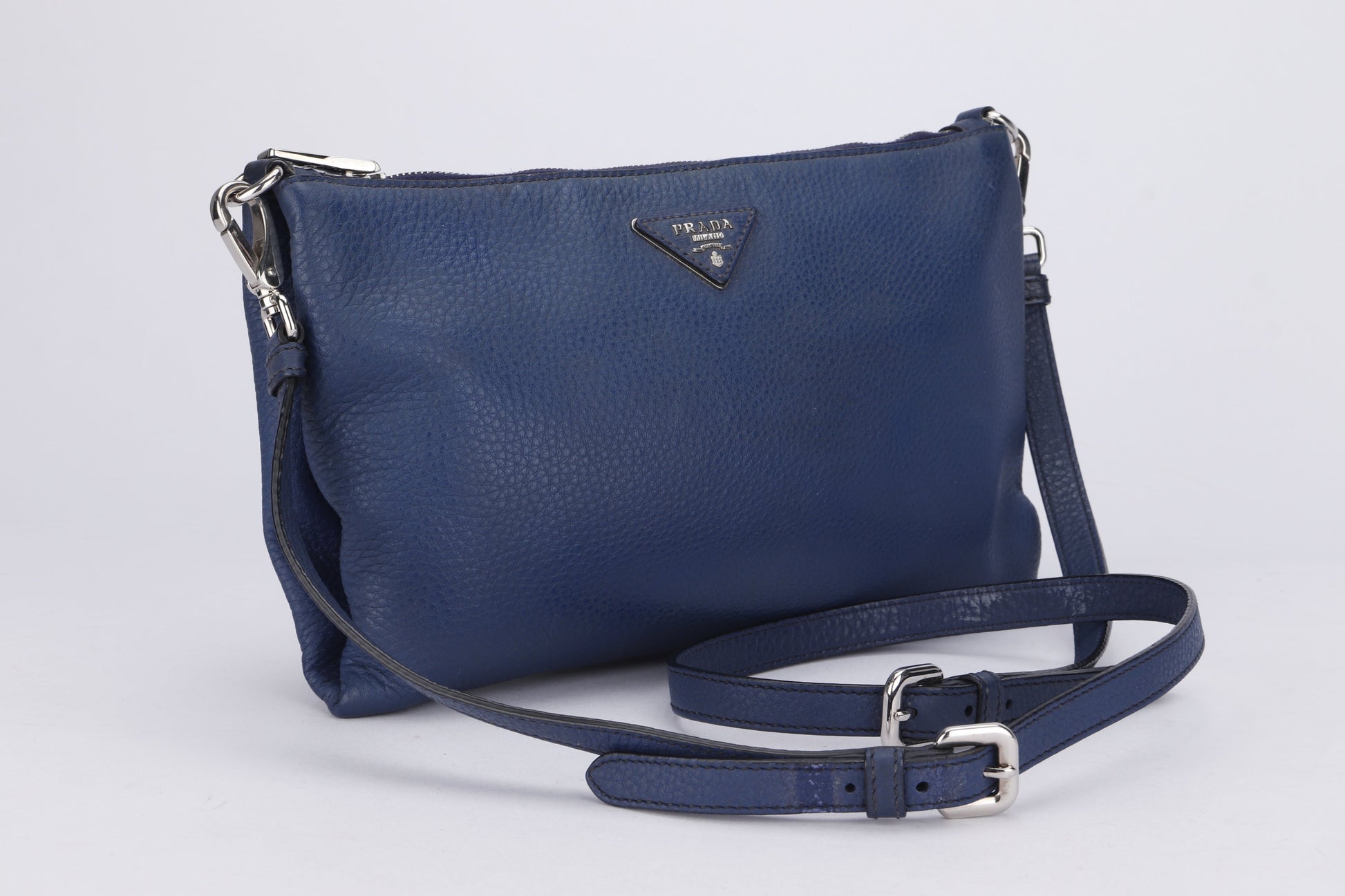 Prada Blue Leather Sling Bag, with Strap, Card & Dust Cover