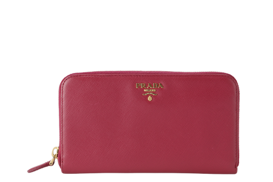 PRADA IM0506 SAFFIANO ZIP WALLET IBISCO COLOR WITH CARD AND BOX
