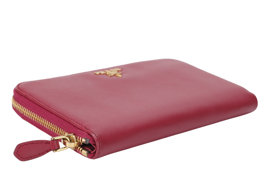 PRADA IM0506 SAFFIANO ZIP WALLET IBISCO COLOR WITH CARD AND BOX