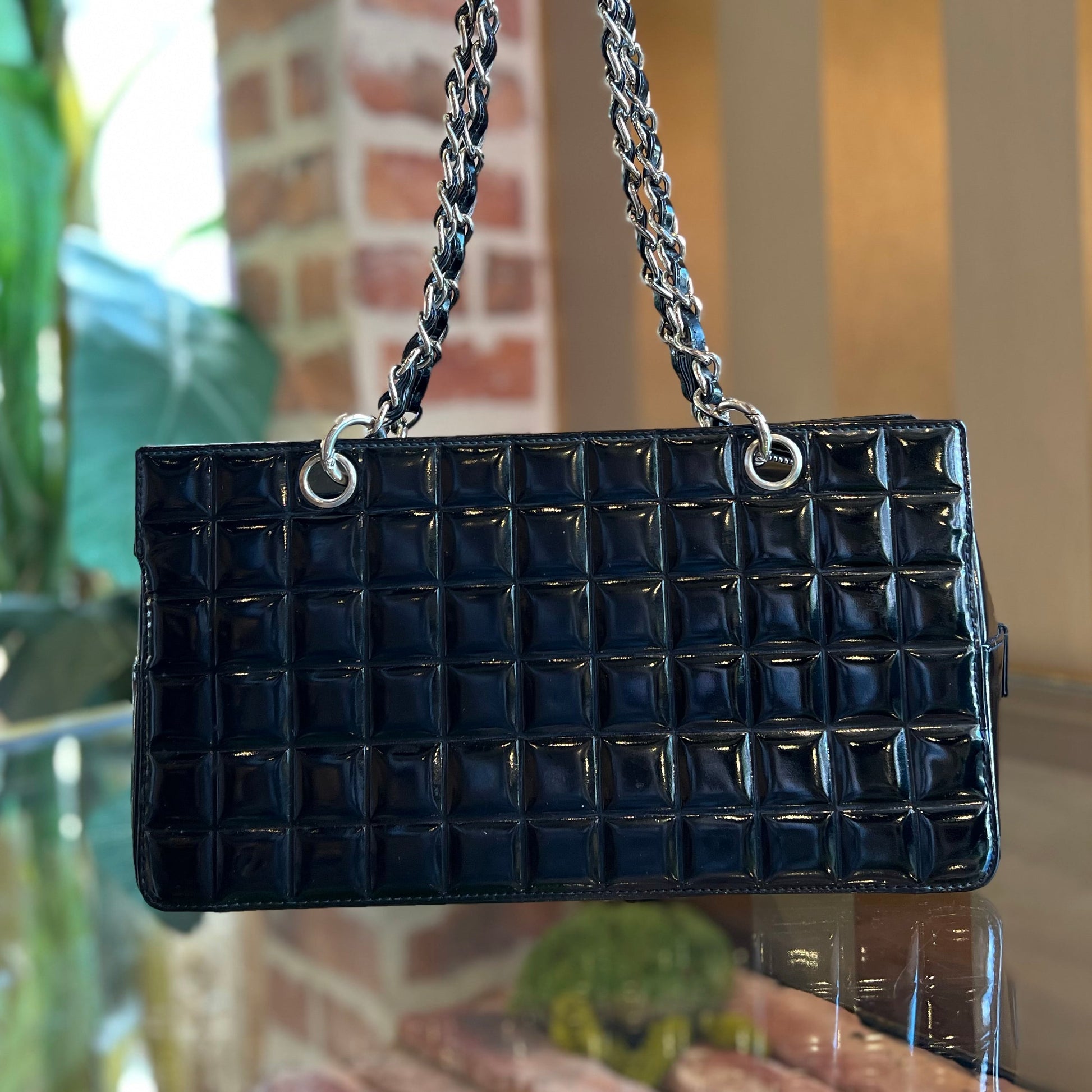CHANEL Black Patent Chocolate Bar Timeless CC Tote Bag