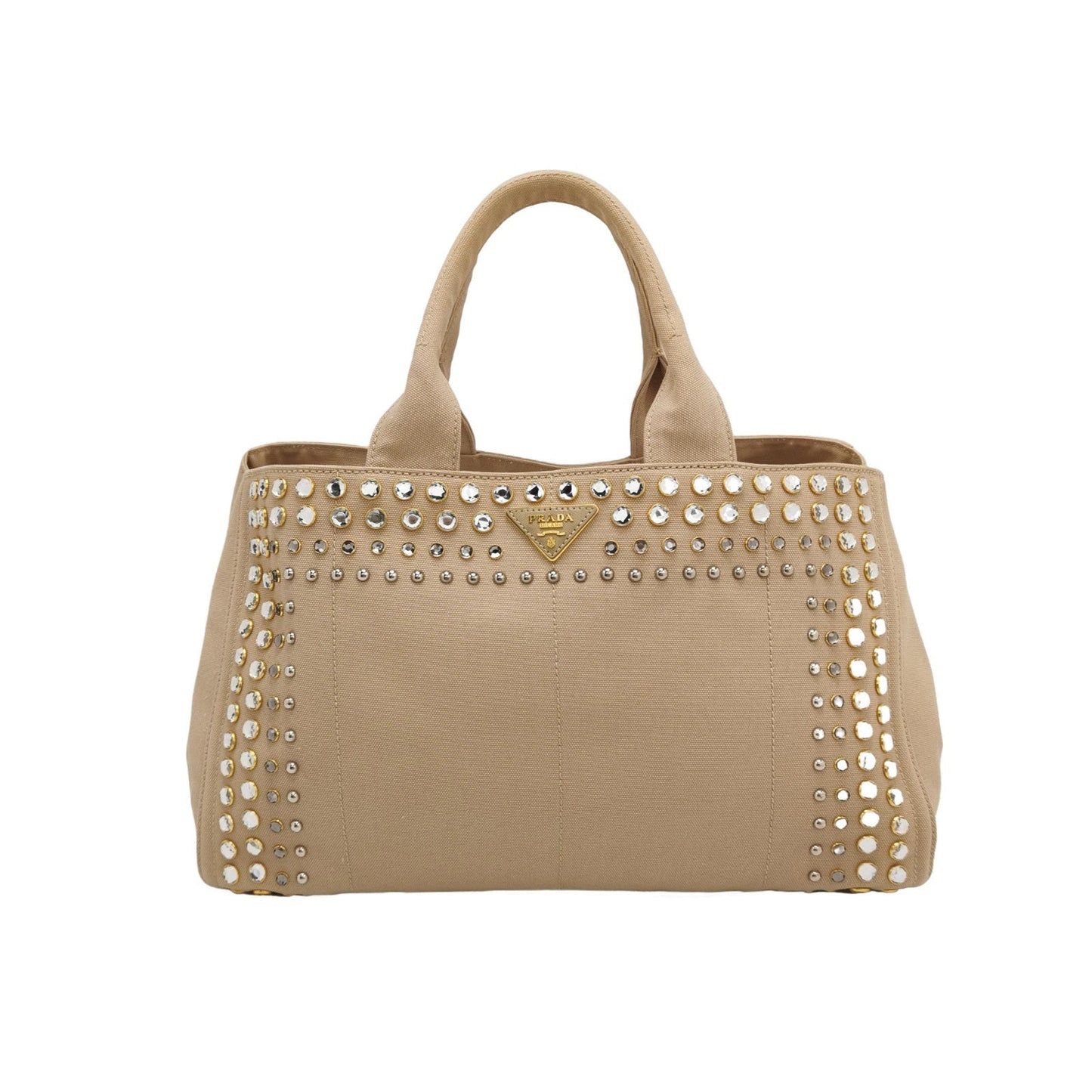 Prada Canape Canvas Tote Beige Top Handle Bag with Jewels
