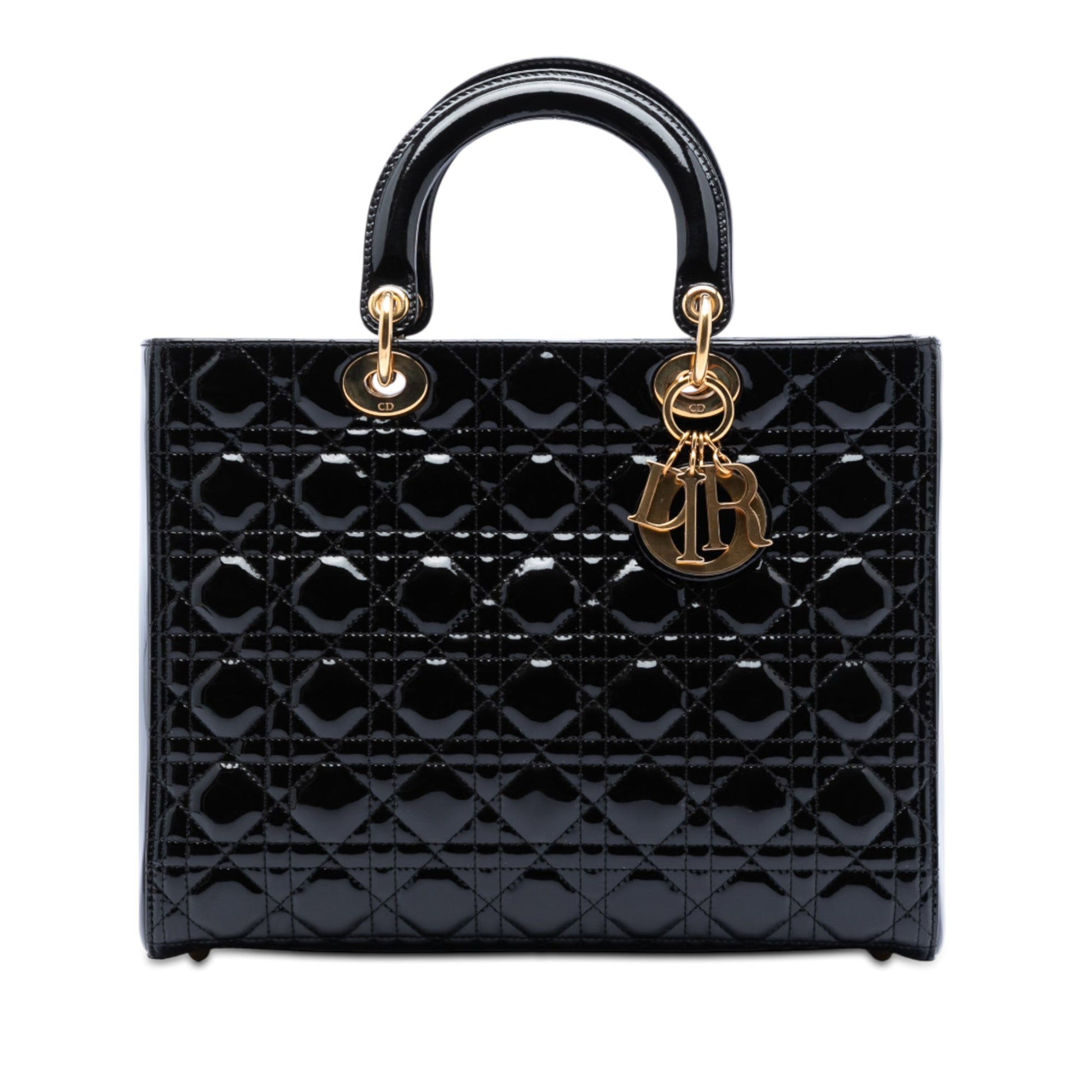 Black Dior Large Patent Cannage Lady Dior Satchel