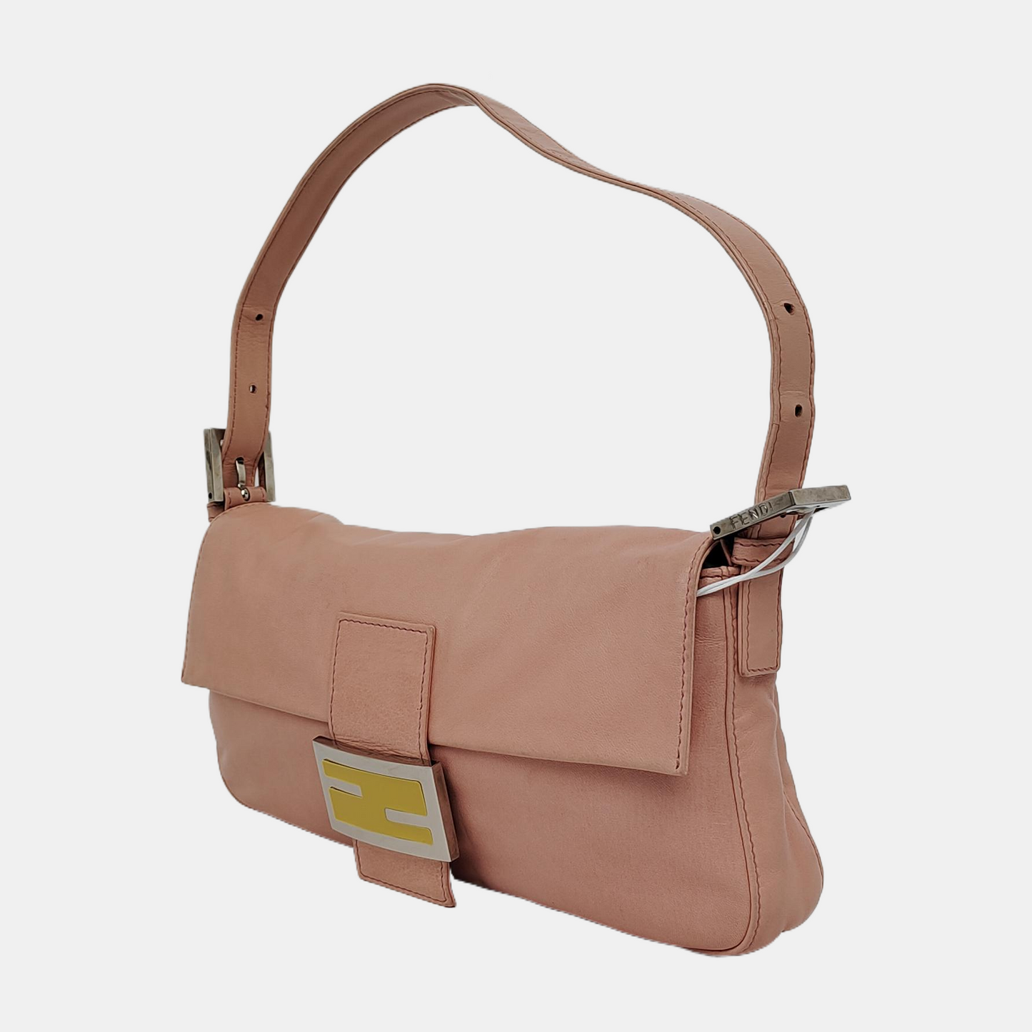 FENDI Baguette Pink Lambskin Leather Shoulder Bag Silver Hardware