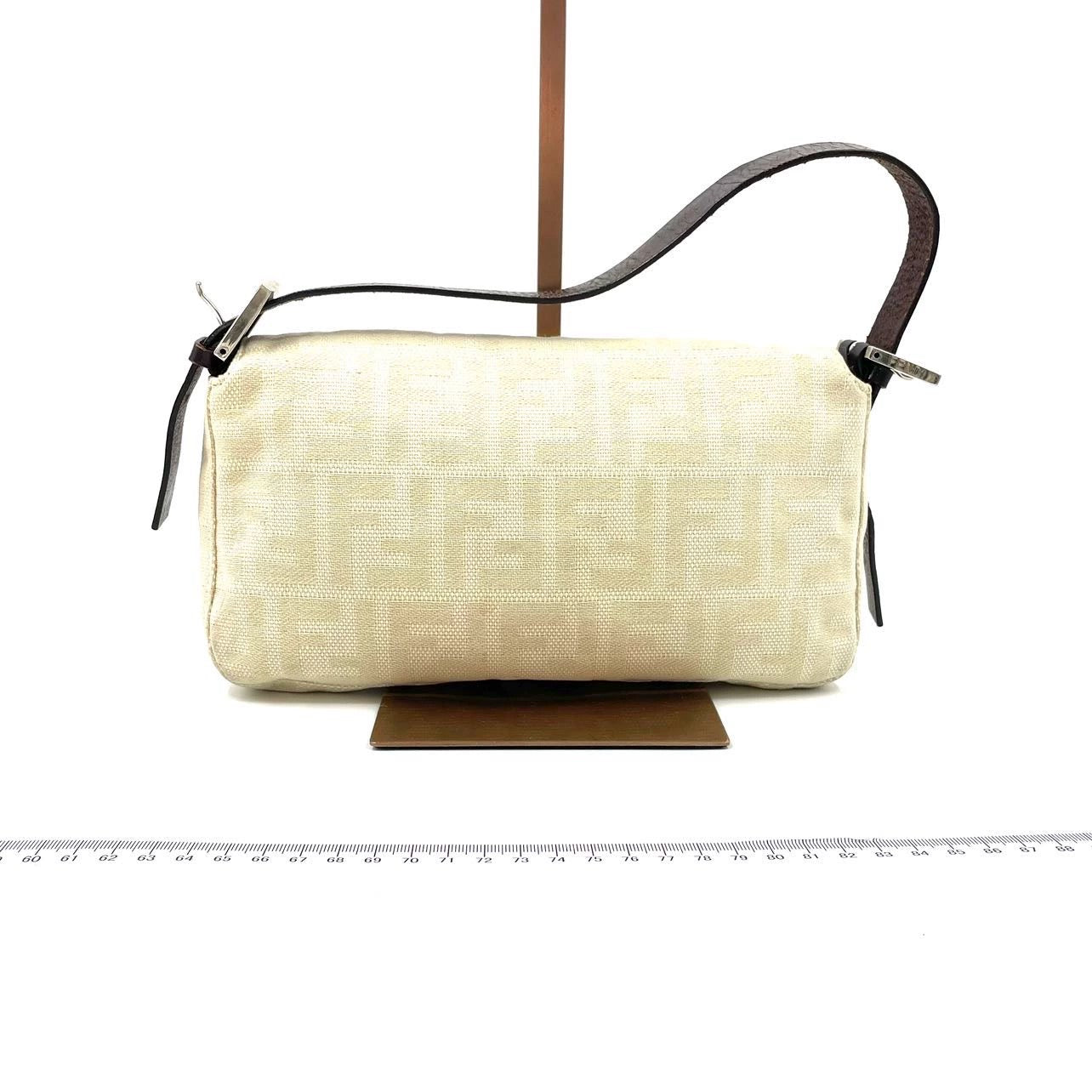 Fendi Baguette Beige Canvas Zucca Print Shoulder Bag