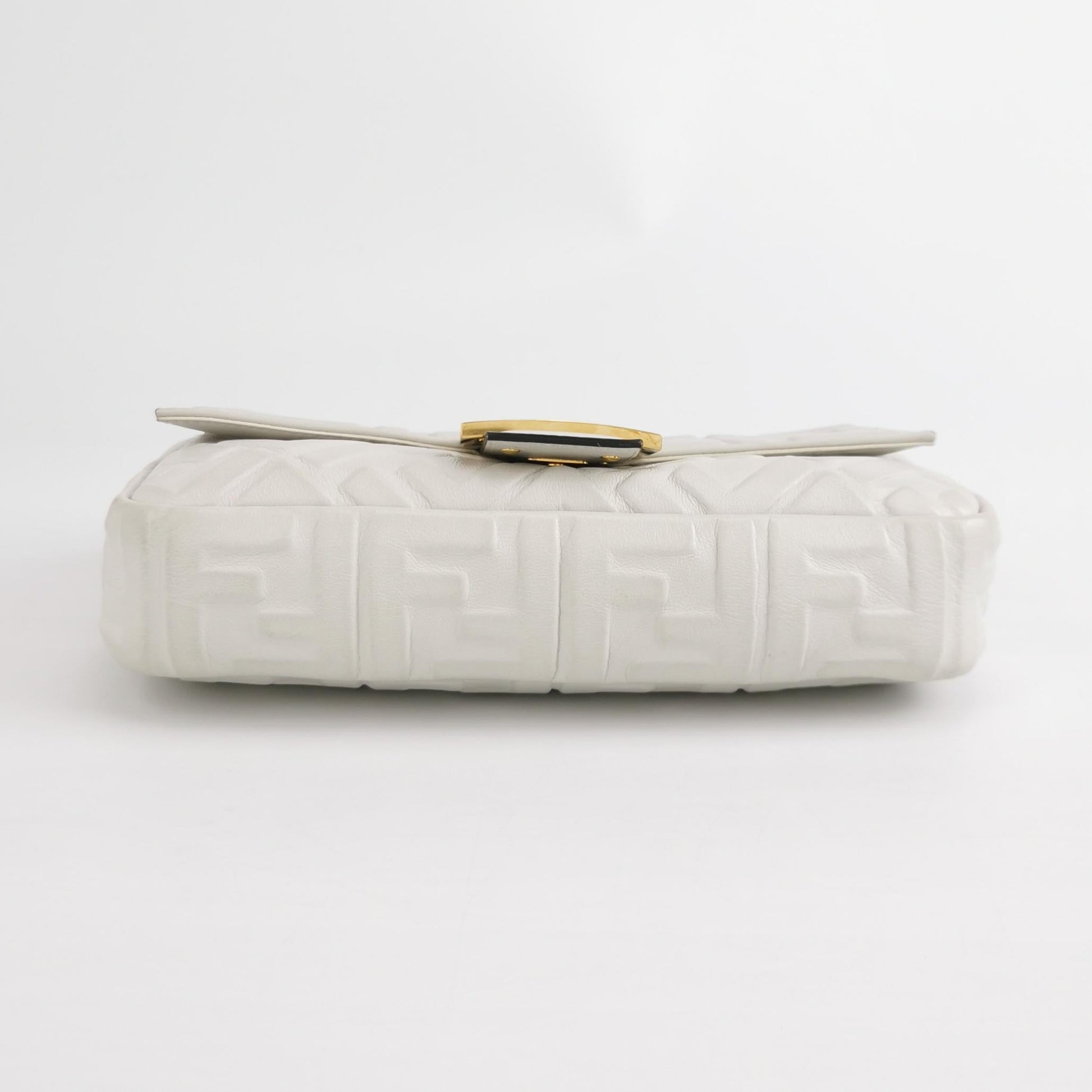 Fendi Baguette White Lambskin Leather Crossbody Bag Medium
