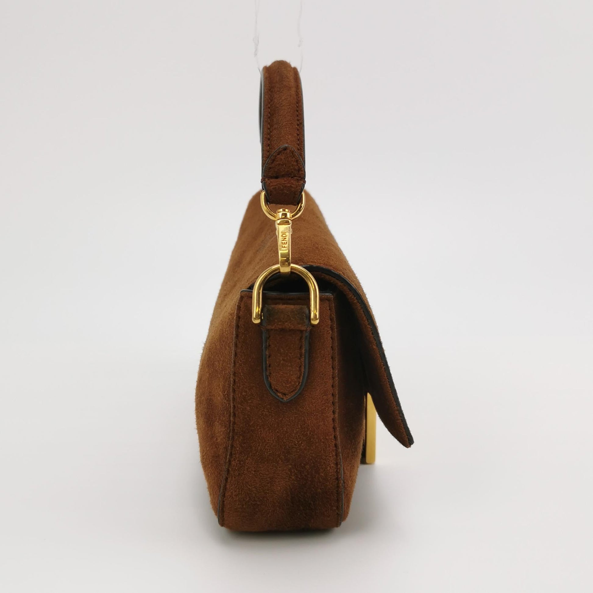 Fendi Baguette Mini Brown Suede Gold Hardware Crossbody Bag