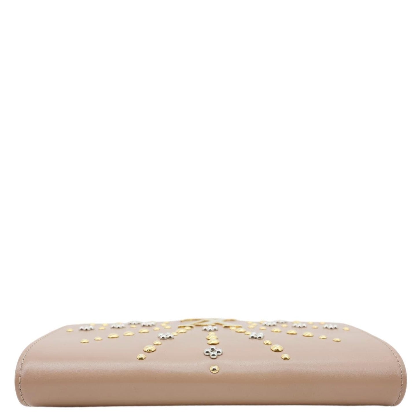 LOUIS VUITTON Chain Louise GM Studded Leather Shoulder Bag Beige