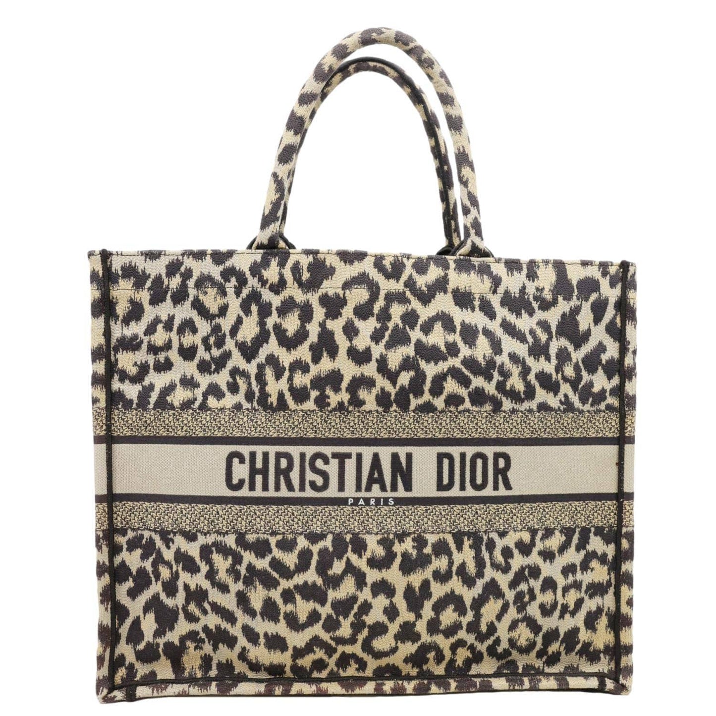 CHRISTIAN DIOR Book Large Leopard Mizza Embroidered Tote Bag Beige