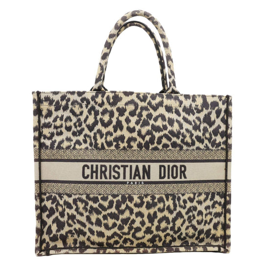 CHRISTIAN DIOR Book Large Leopard Mizza Embroidered Tote Bag Beige