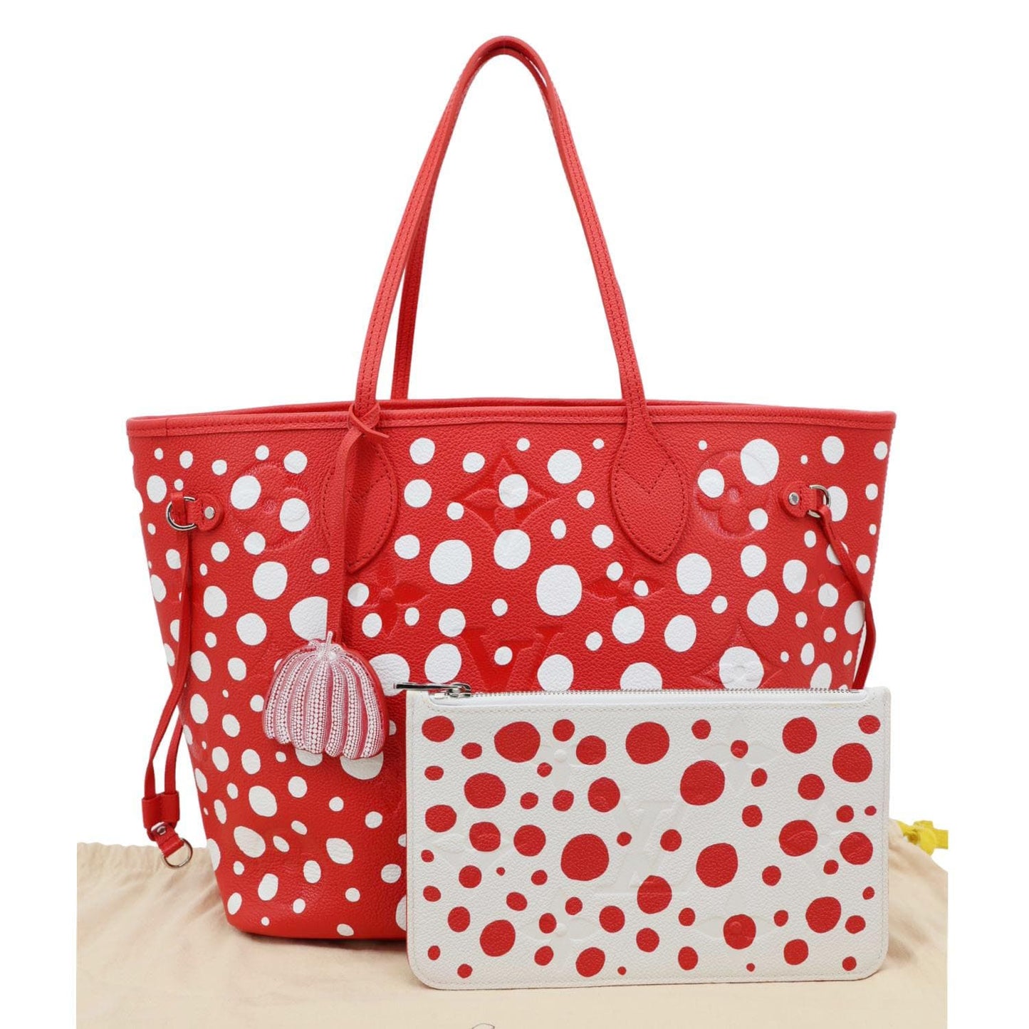 LOUIS VUITTON x Yayoi Kusama Neverfull MM Infinity Dots Empreinte Leather Tote Bag Red