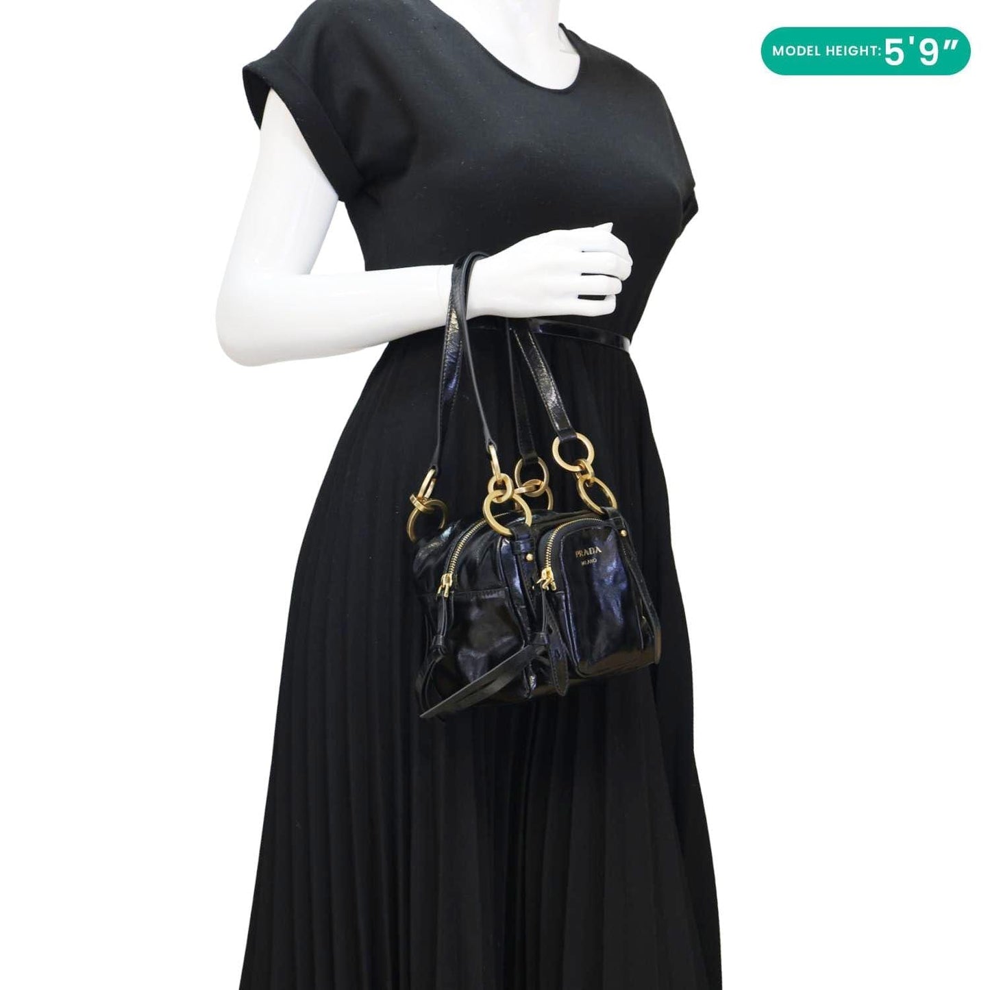 PRADA Dangle Mini Calfskin Leather Top Handle Bag Black