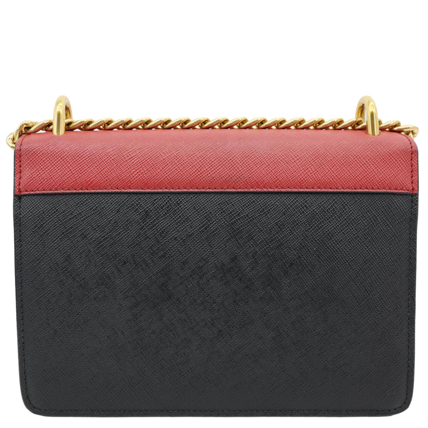 PRADA Chain Flap Saffiano Leather Crossbody Bag Red
