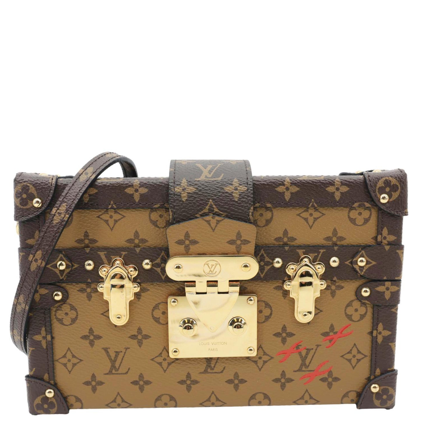 LOUIS VUITTON Petite Malle Monogram Reverse Canvas Shoulder Bag Brown