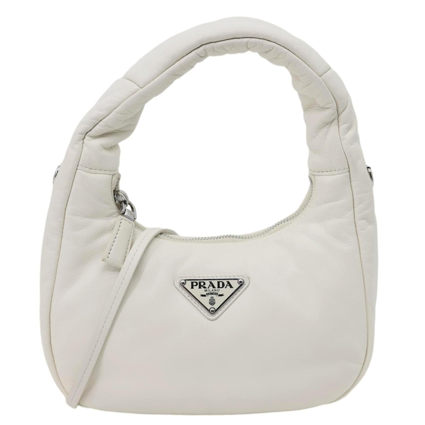 PRADA Padded Nappa Leather Hobo Bag White