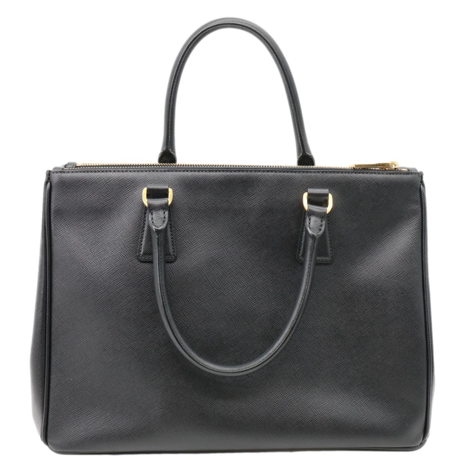 PRADA Galleria Double Zip Saffiano Leather Top Handle Shoulder Bag Black