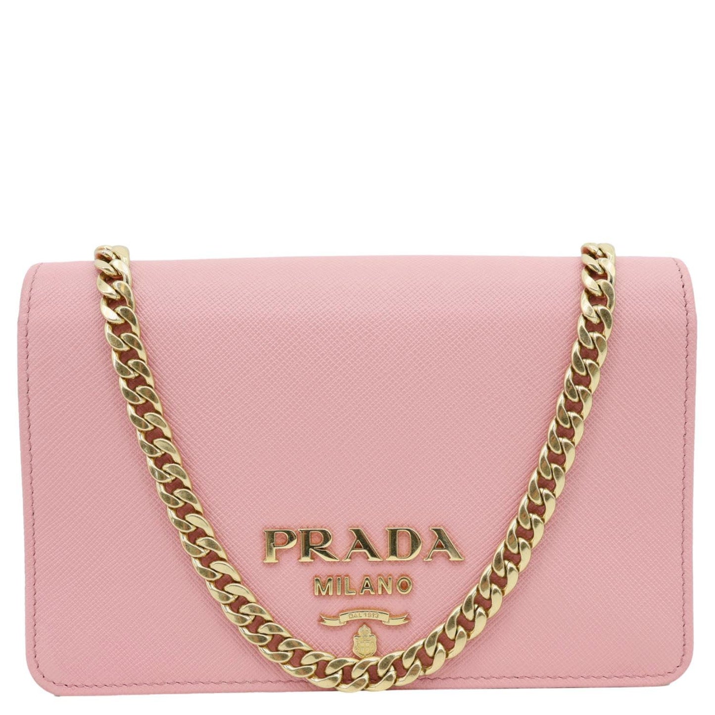 PRADA Chain Flap Saffiano Leather Crossbody Bag Pink