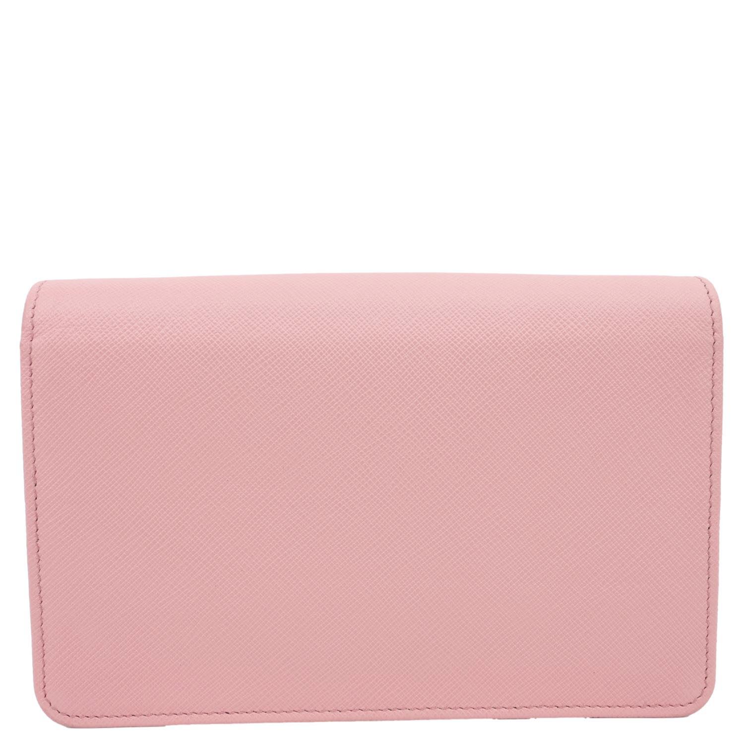 PRADA Chain Flap Saffiano Leather Crossbody Bag Pink