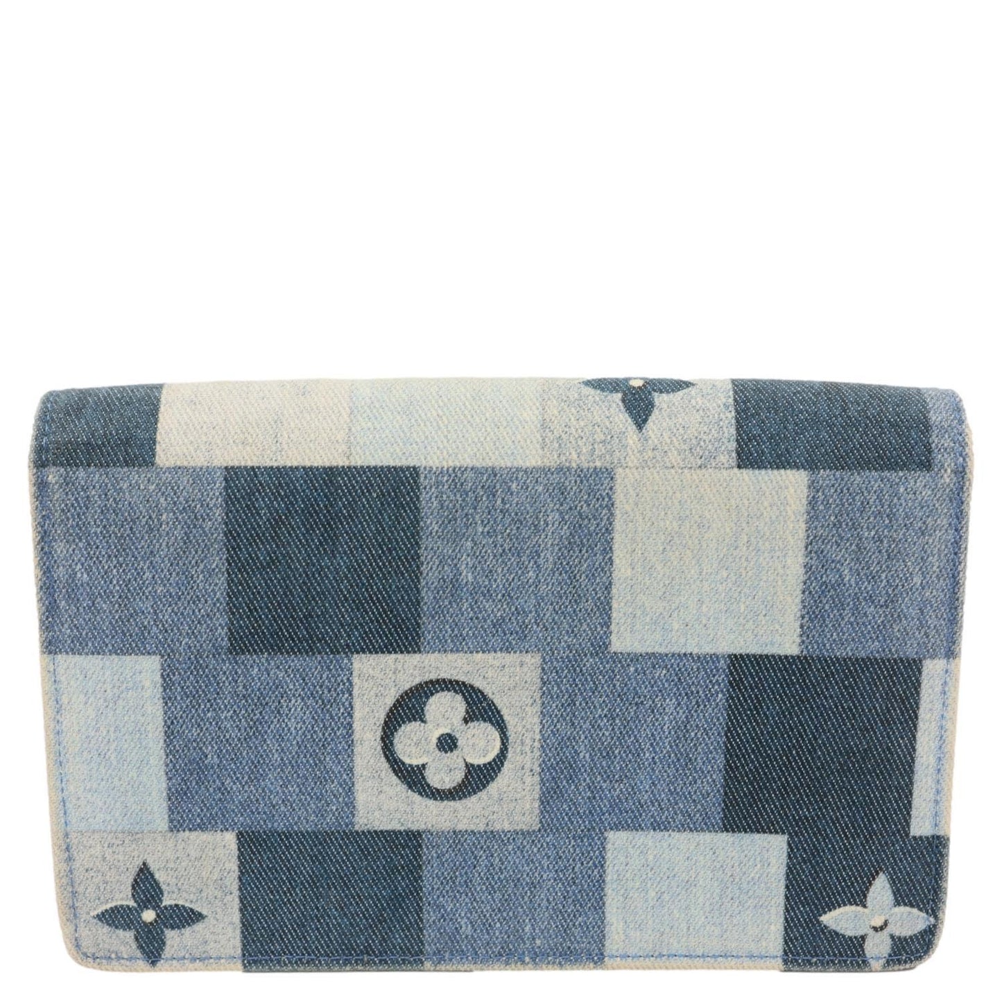 LOUIS VUITTON Patchwork Flore Damier Monogram Denim Chain Wallet Shoulder Bag Blue