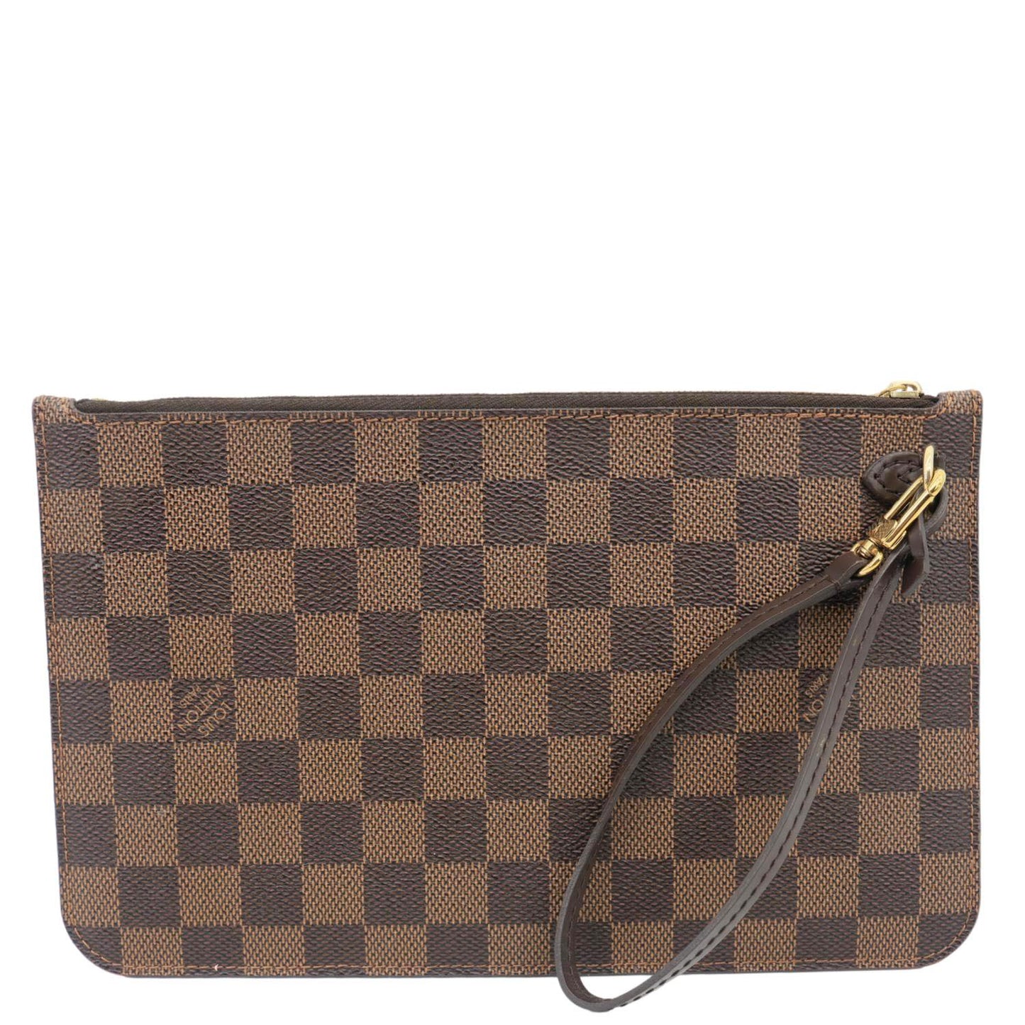 LOUIS VUITTON Neverfull Damier Ebene Wristlet Pouch Brown
