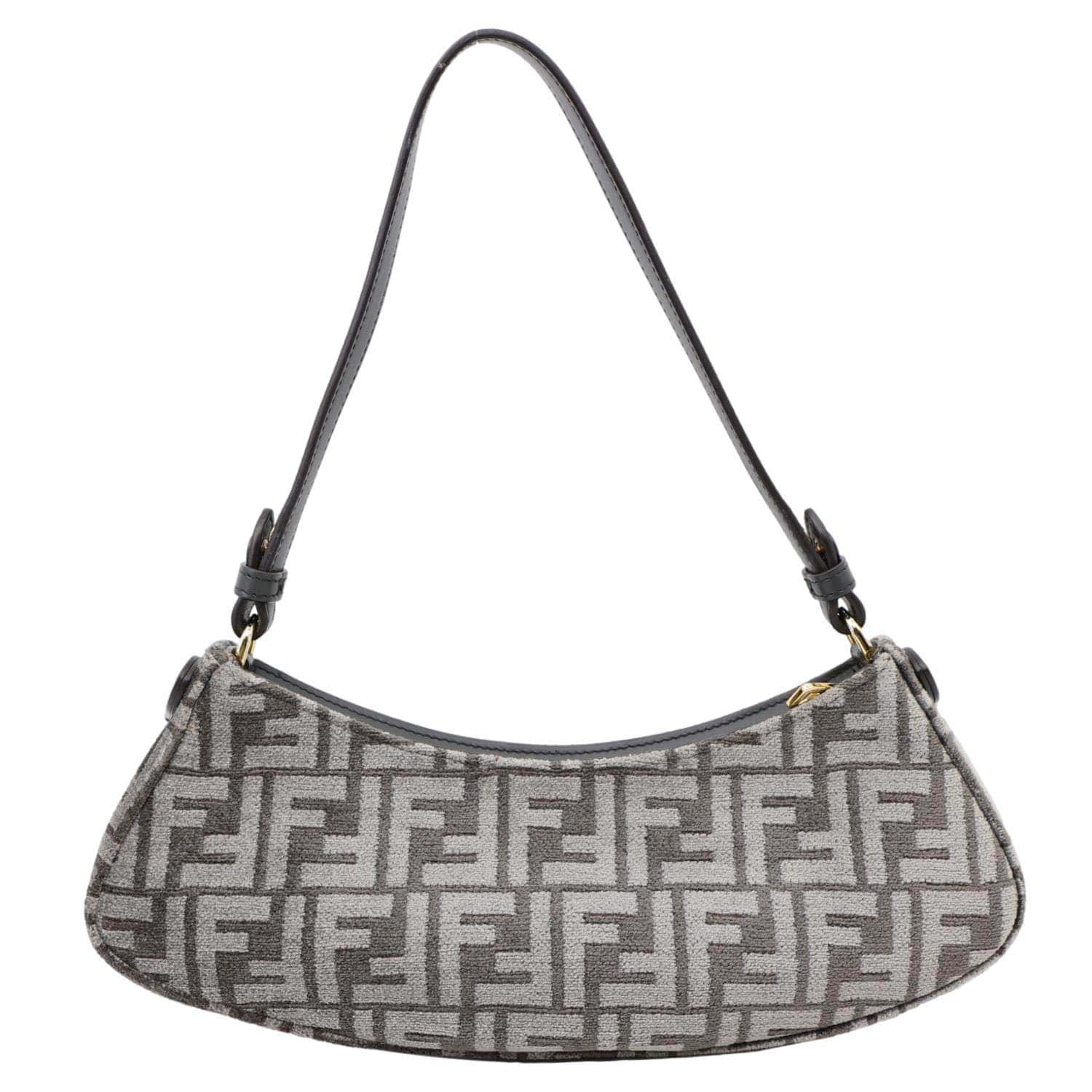 FENDI FF O'Lock Swing Chenille Vitello King Plexiglass Shoulder Bag Grey