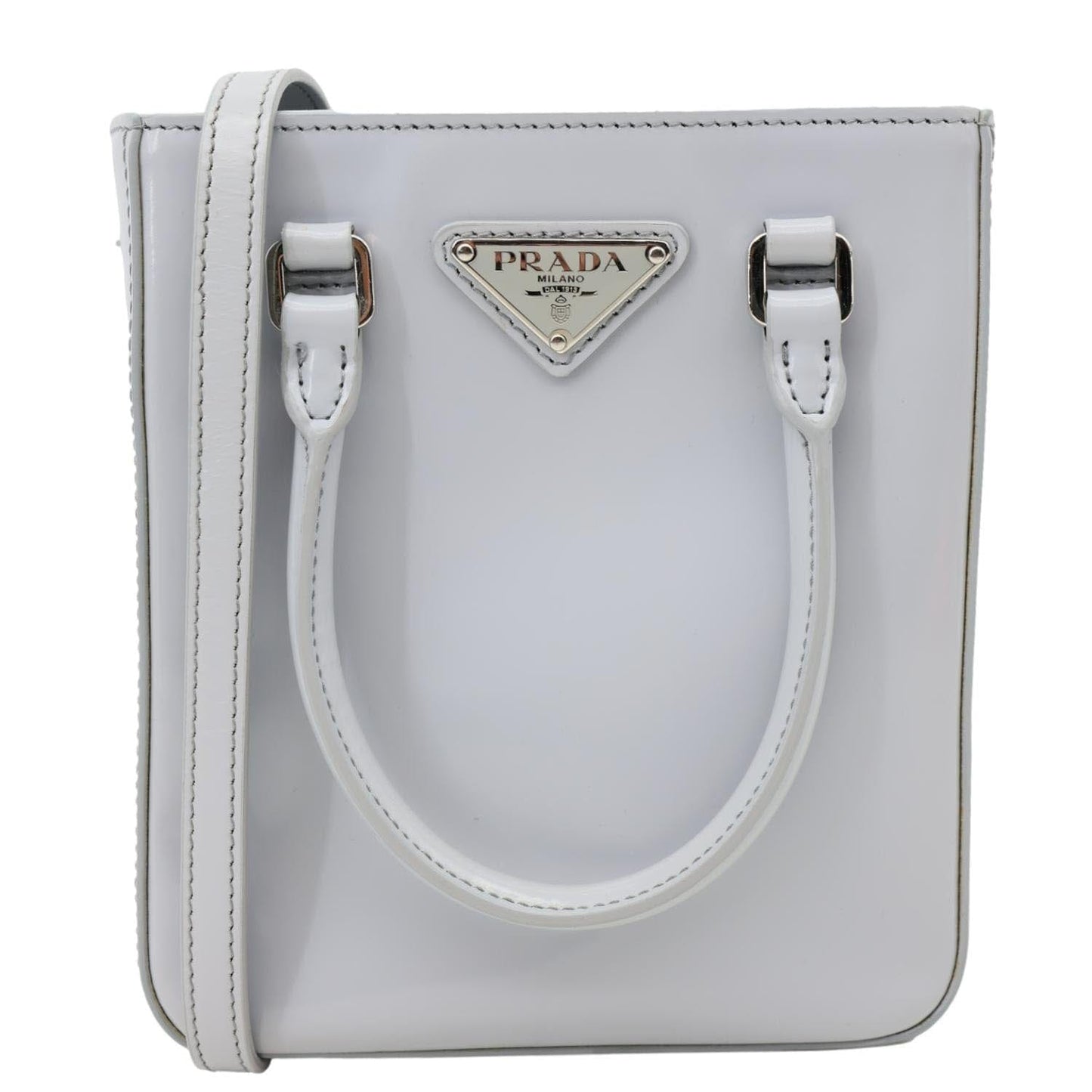 PRADA Mini Spazzolato Leather Tote Bag Grey