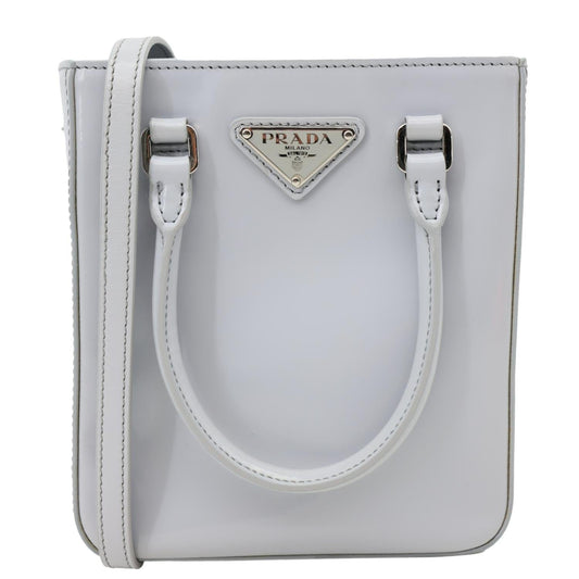 PRADA Mini Spazzolato Leather Tote Bag Grey