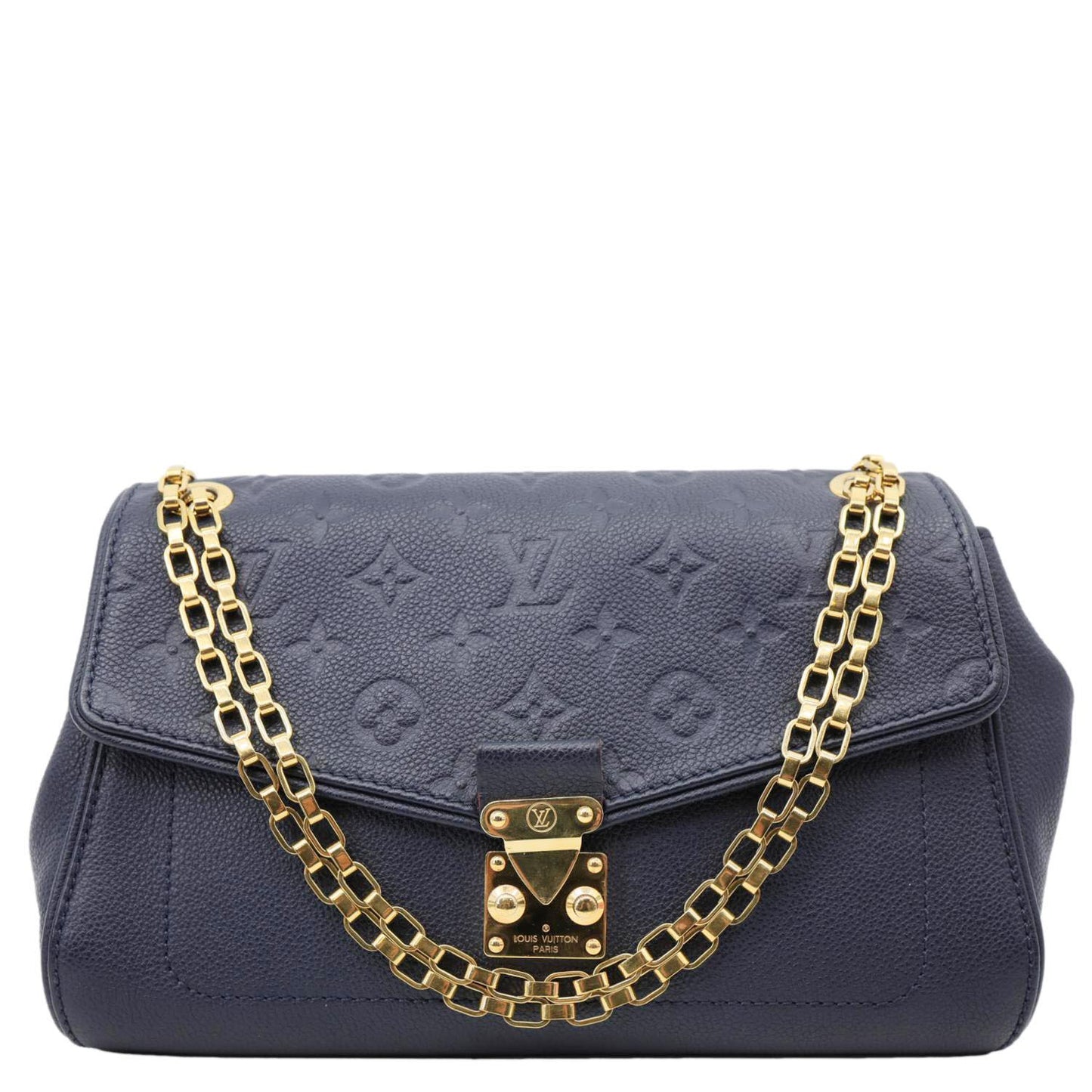 LOUIS VUITTON Saint Germain PM Monogram Empreinte Leather Shoulder Bag Navy Blue