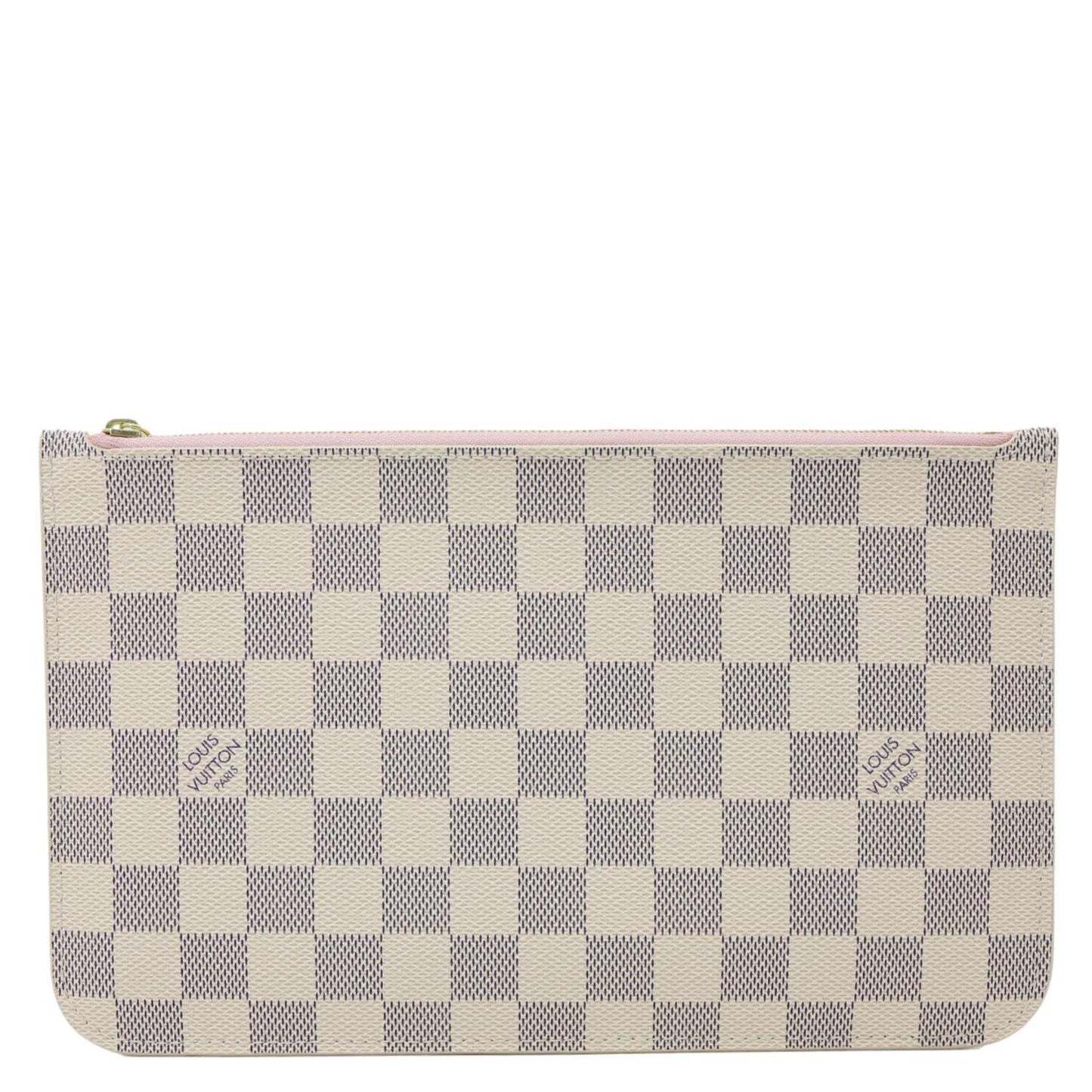 LOUIS VUITTON Neverfull MM Pochette Damier Azur Wristlet Rose Ballerine