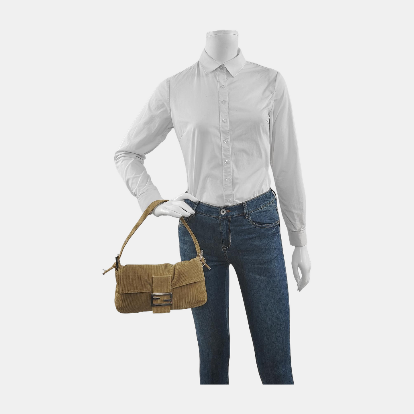FENDI Baguette Corduroy Beige Brown Shoulder Bag