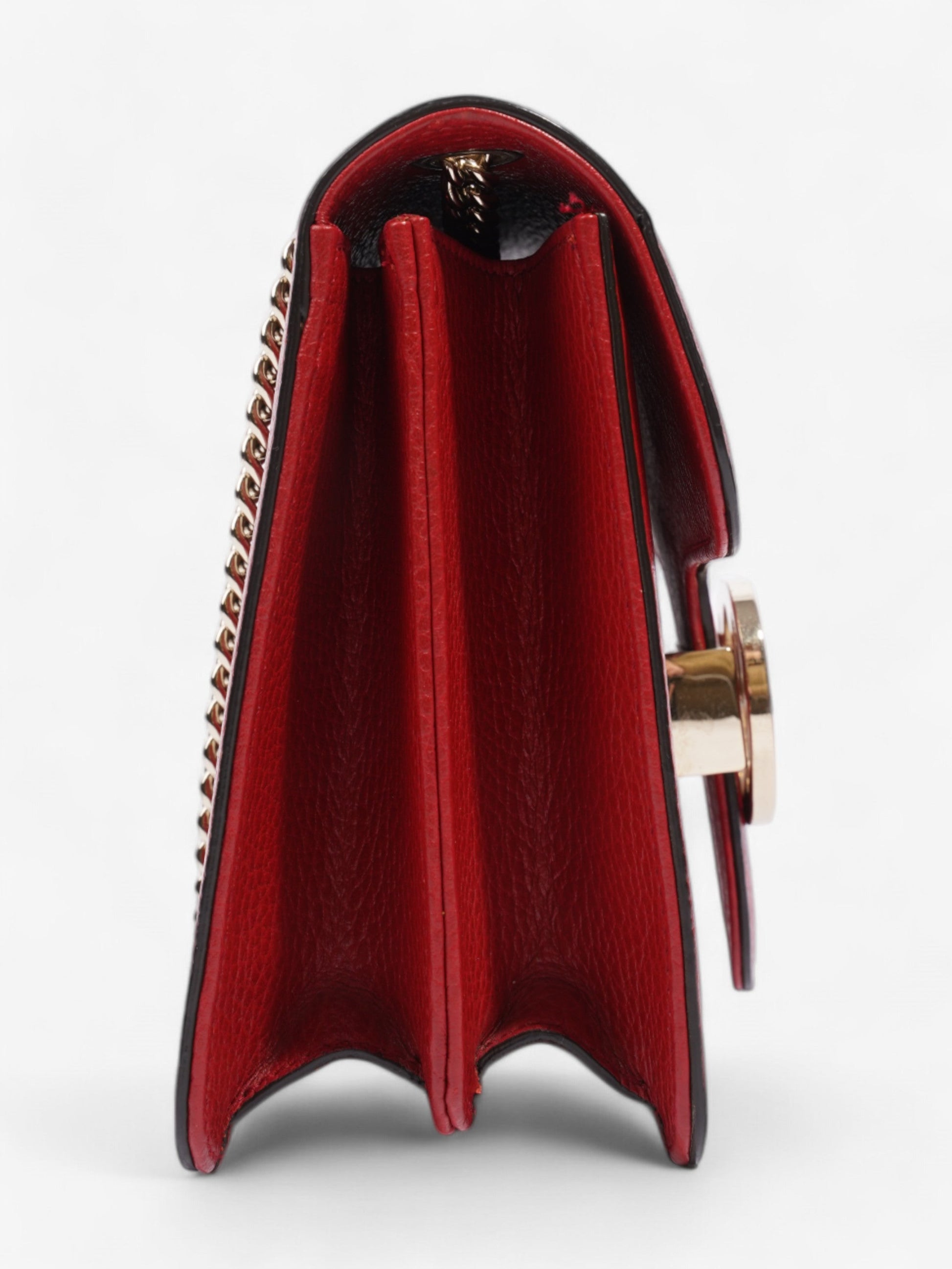 Gucci Interlocking Chain Shoulder Red Calfskin Leather Small