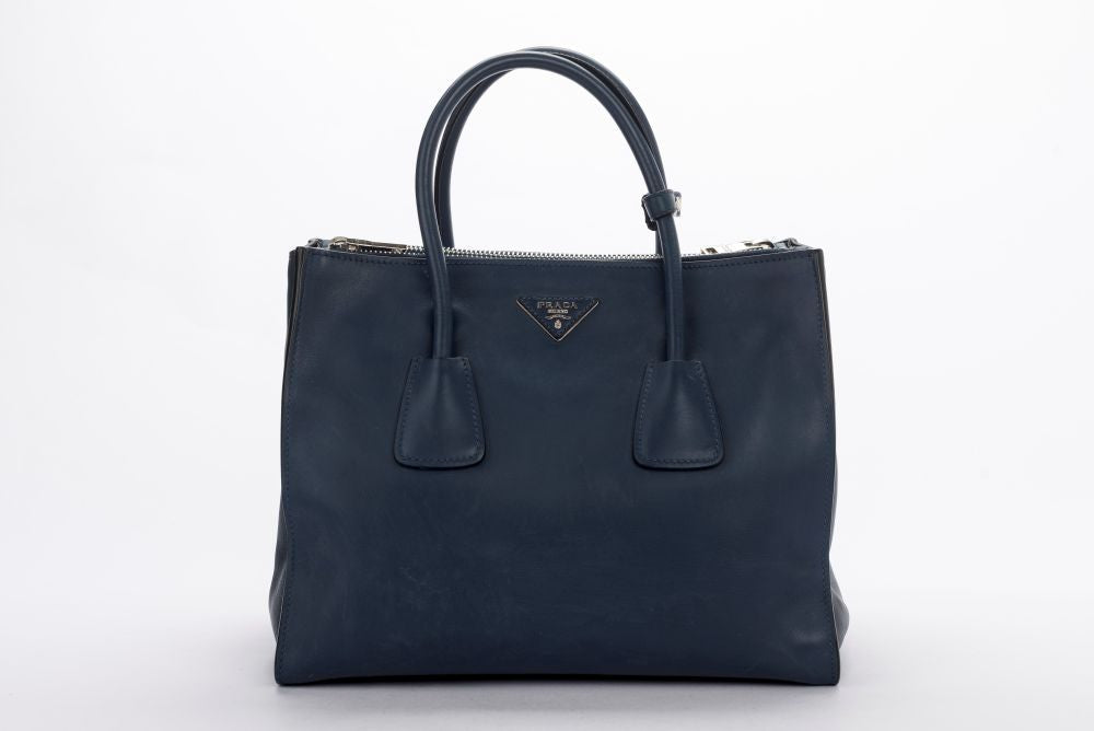 Prada BN2762 Blue Smooth Calf Leather 2 Way Bag, with Card, Strap & Dust Cover