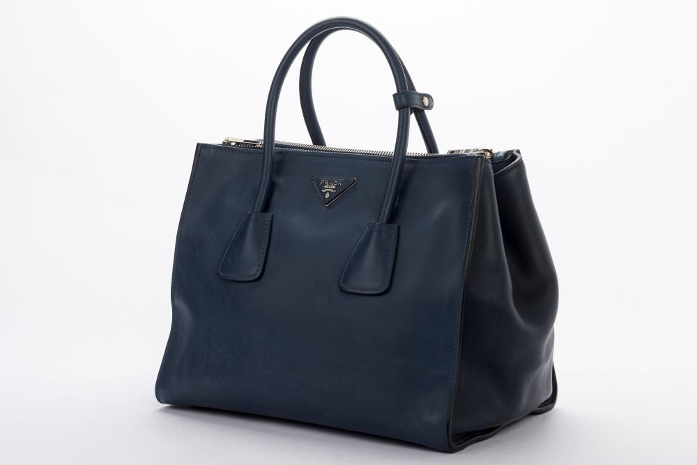 Prada BN2762 Blue Smooth Calf Leather 2 Way Bag, with Card, Strap & Dust Cover