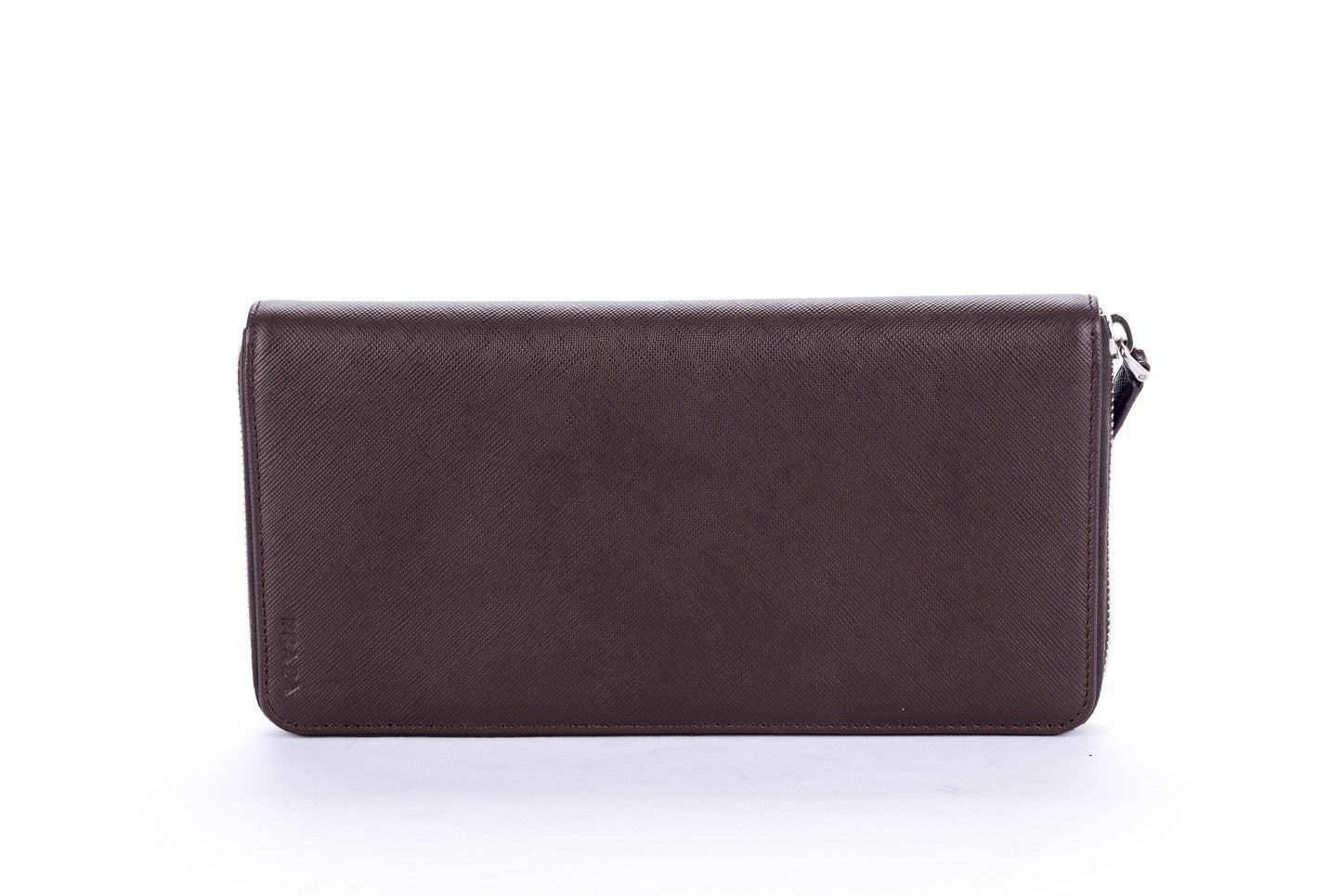 Prada Dark Brown Saffiano Zippy Wallet 2M1220 with Cards & Box