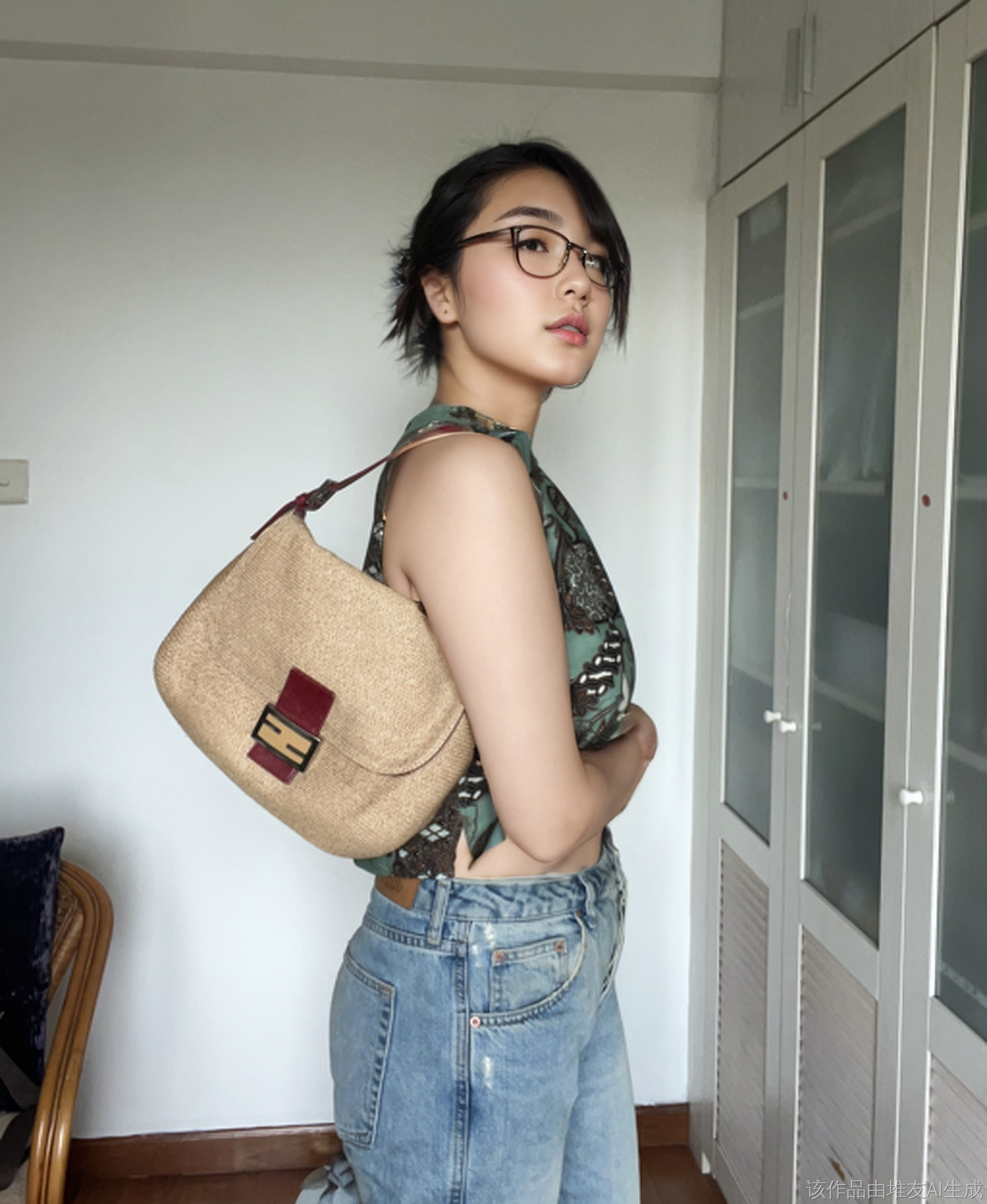 Fendi Mamma Baguette Raffia Straw Shoulder Bag Red Leather Strap