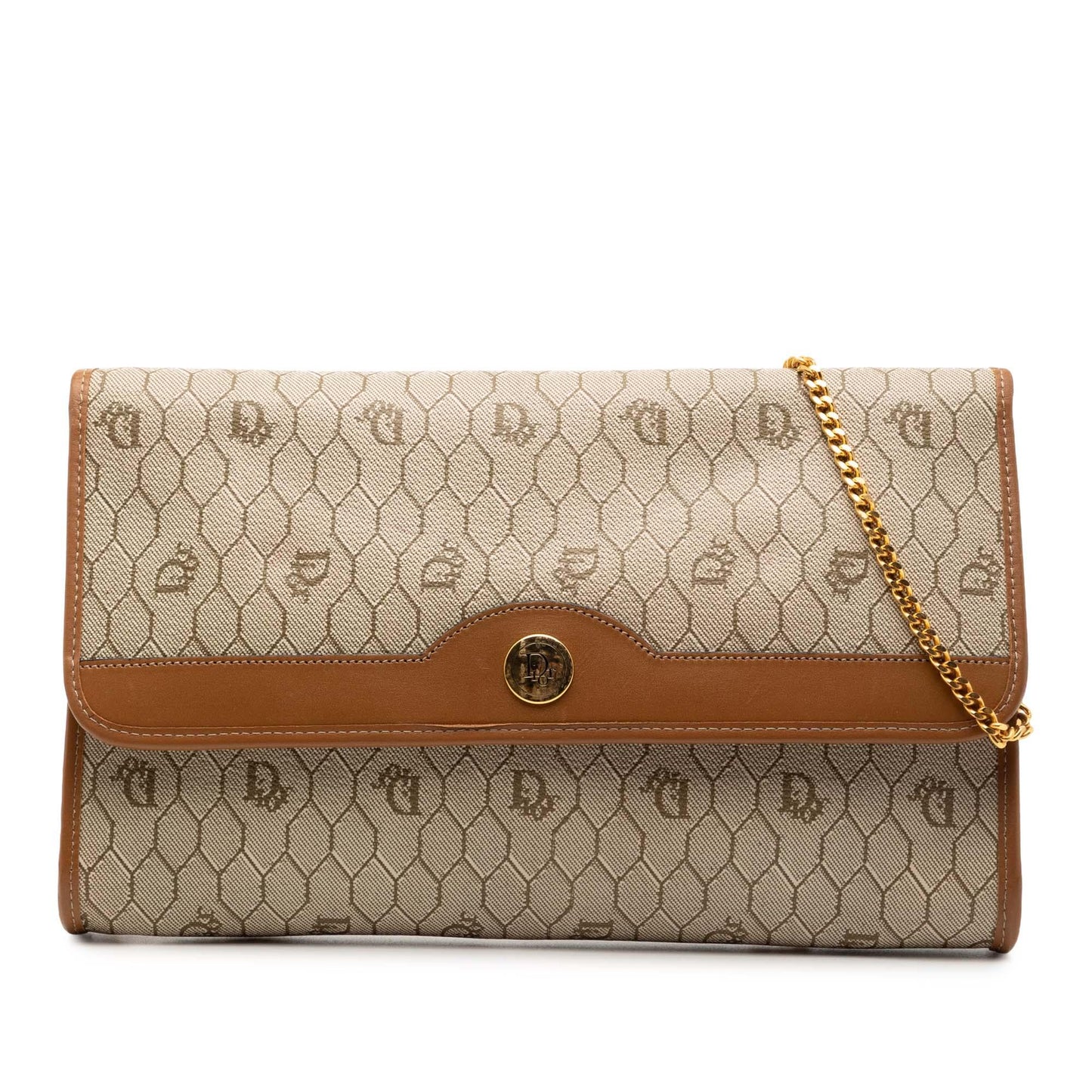 Brown Dior Honeycomb Coated Canvas Chain Shoulder Bag