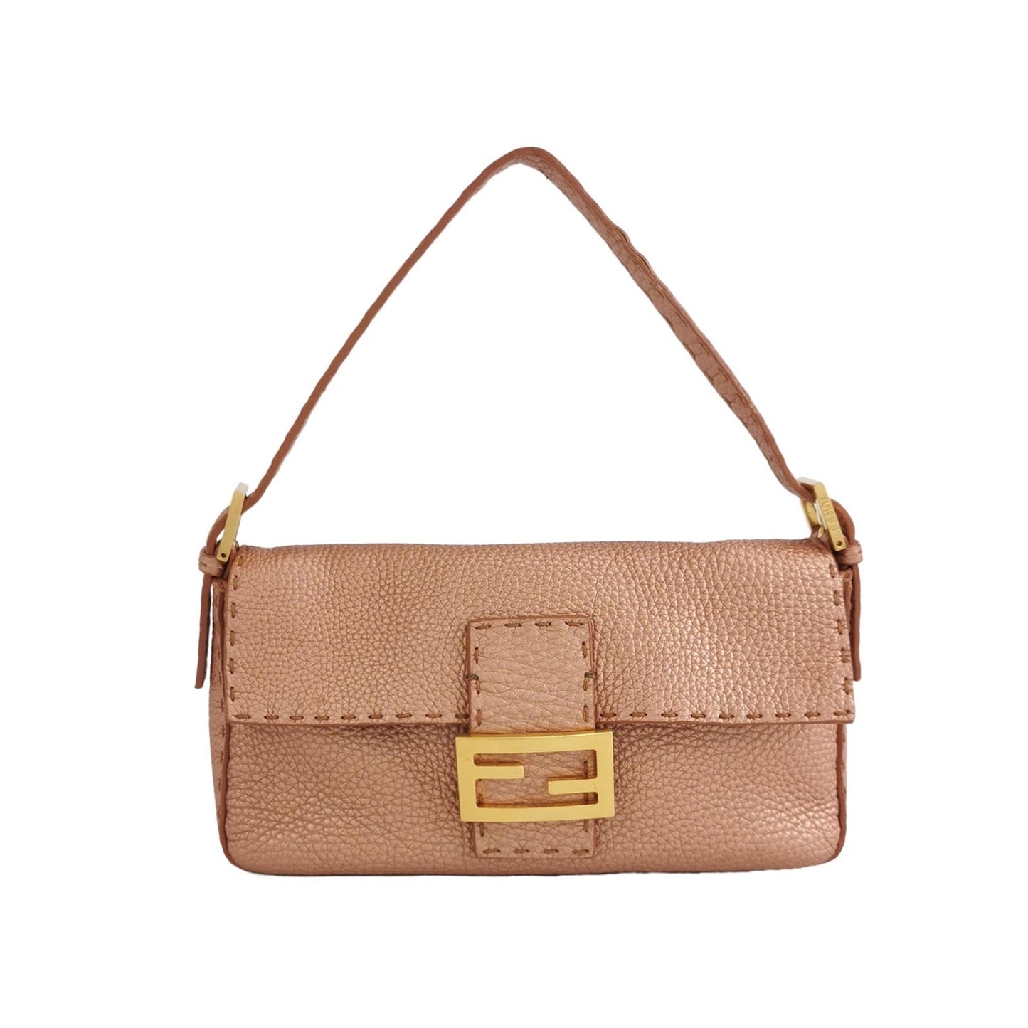 Fendi Baguette Selleria Calfskin Leather Iridescent Metallic Pink Shoulder Bag
