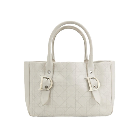 Dior Cannage Leather Tote Bag White 2005 with Silver Hardware