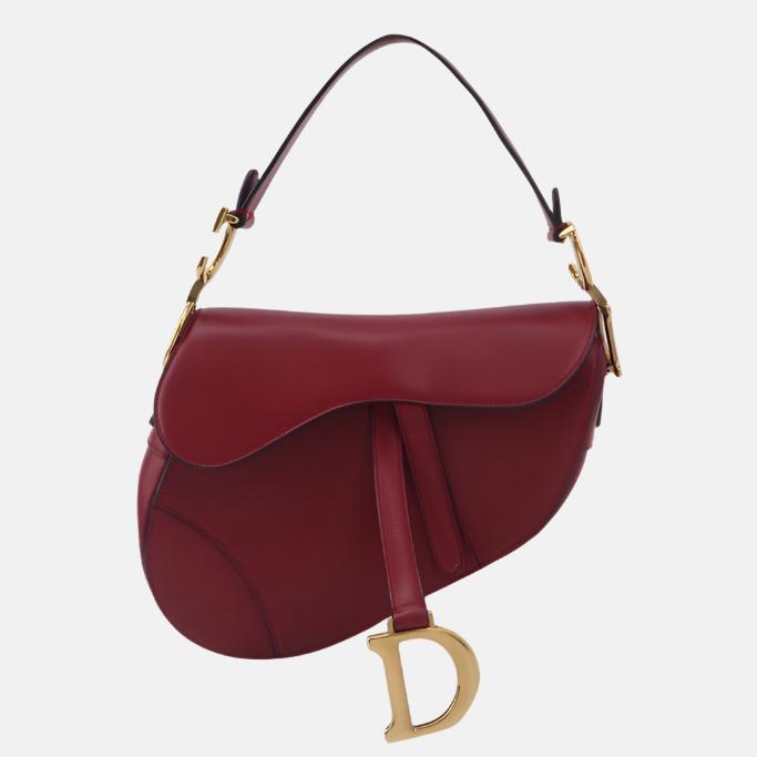 Dior Saddle Shoulder Bag Medium Red Smooth Leather Gold Hardware