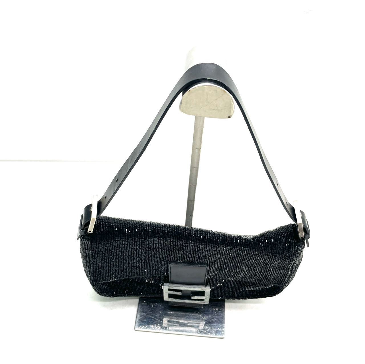 Fendi Baguette Black Glitter Beads Shoulder Bag