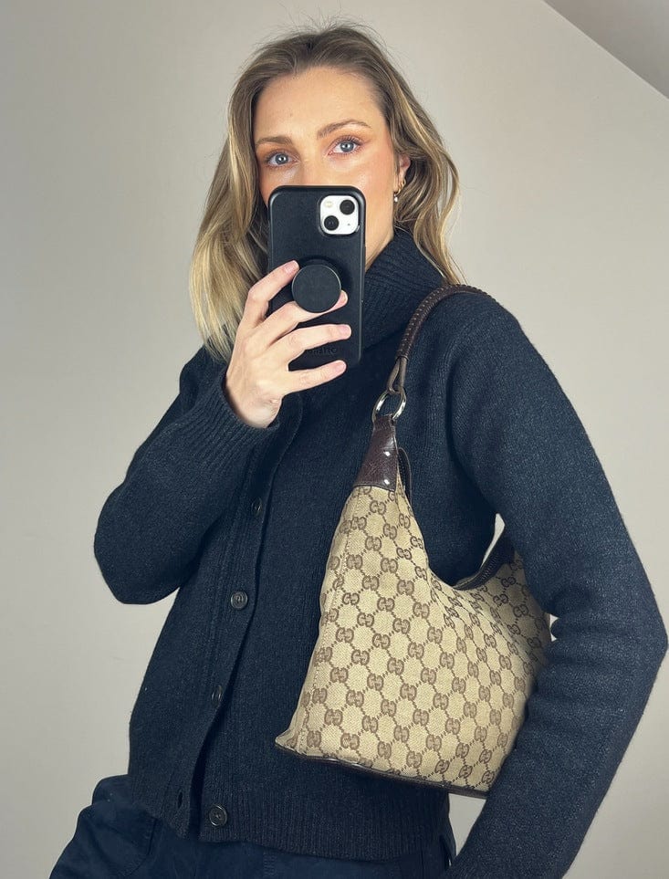 Gucci Leather Canvas Shoulder Bag Style 20