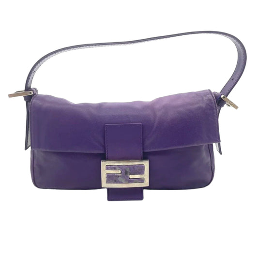 Fendi Baguette Purple Lambskin Leather Shoulder Bag Silver Hardware