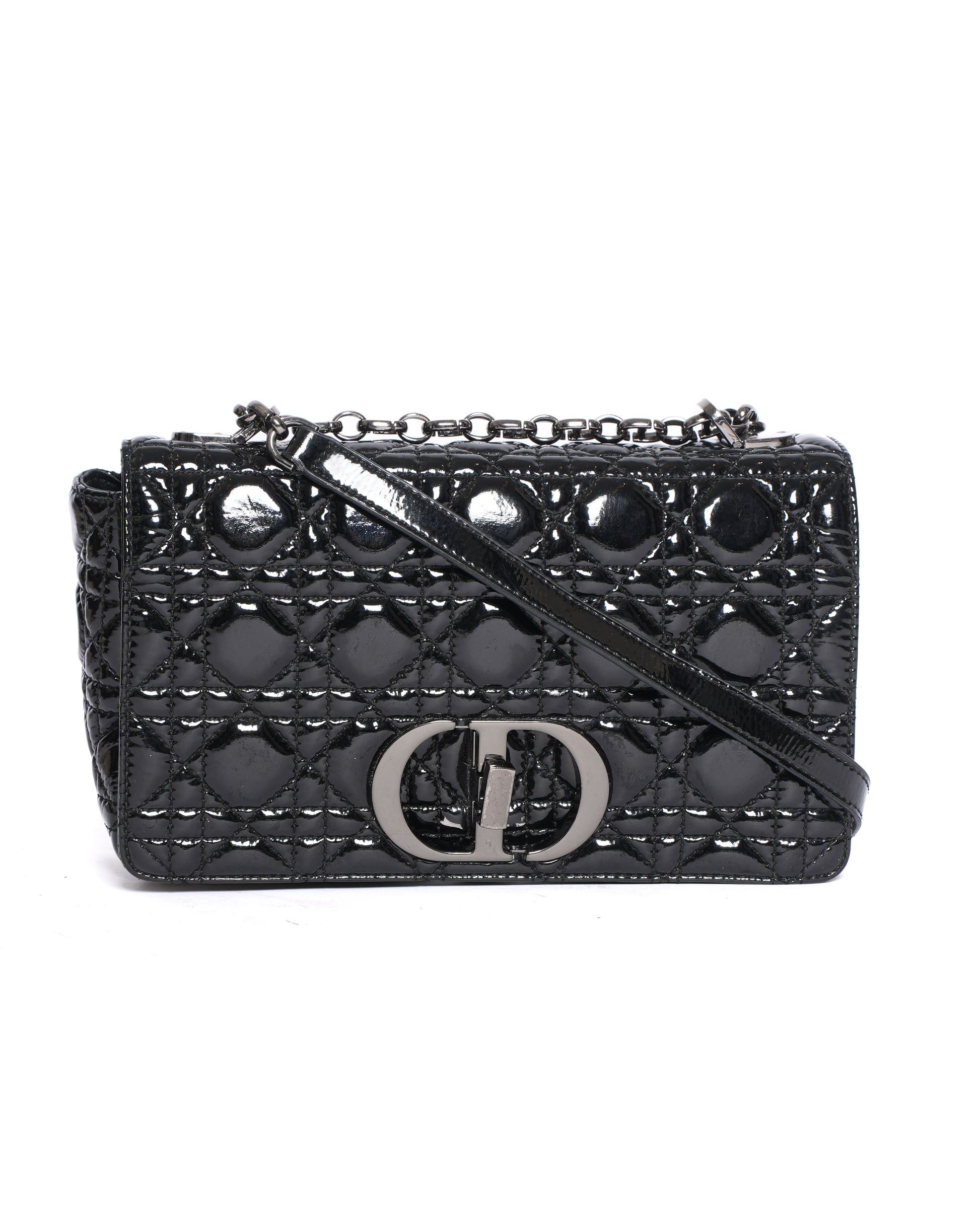 Christian Dior Medium Caro Bag in Black Patent Leather