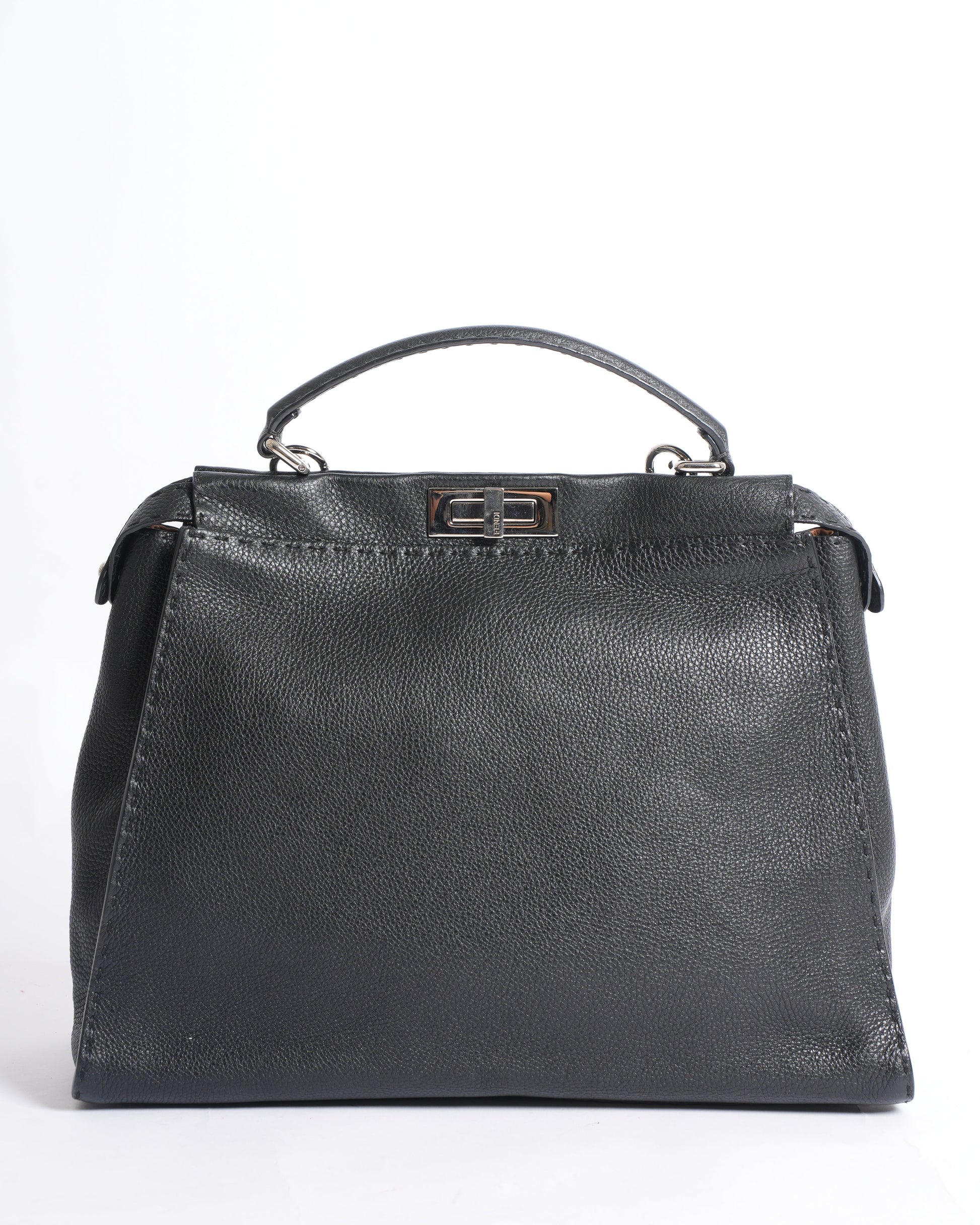Fendi Peekaboo Leather Handbag In Black