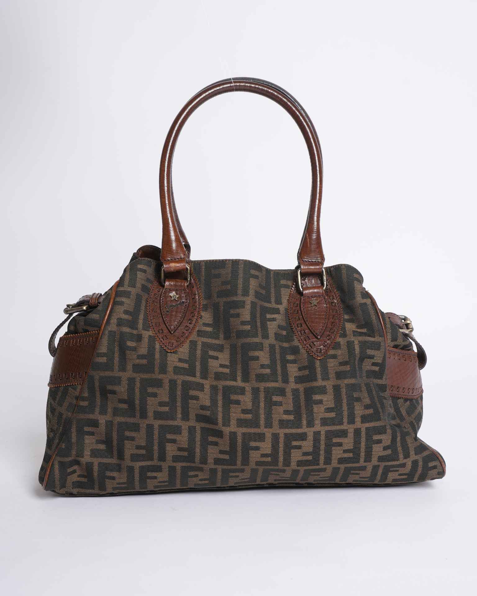Fendi Canvas Zucca Shoulder Bag In Brown