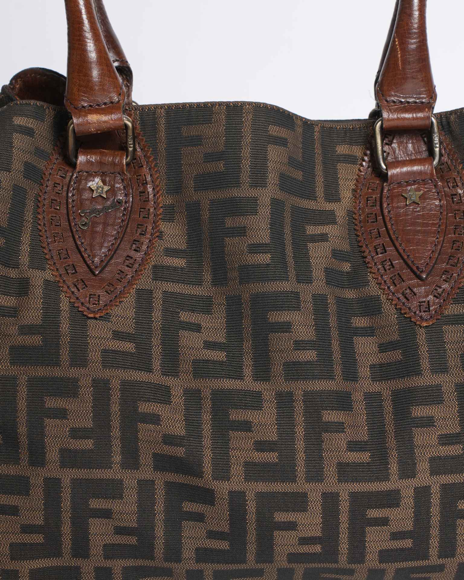 Fendi Canvas Zucca Shoulder Bag In Brown
