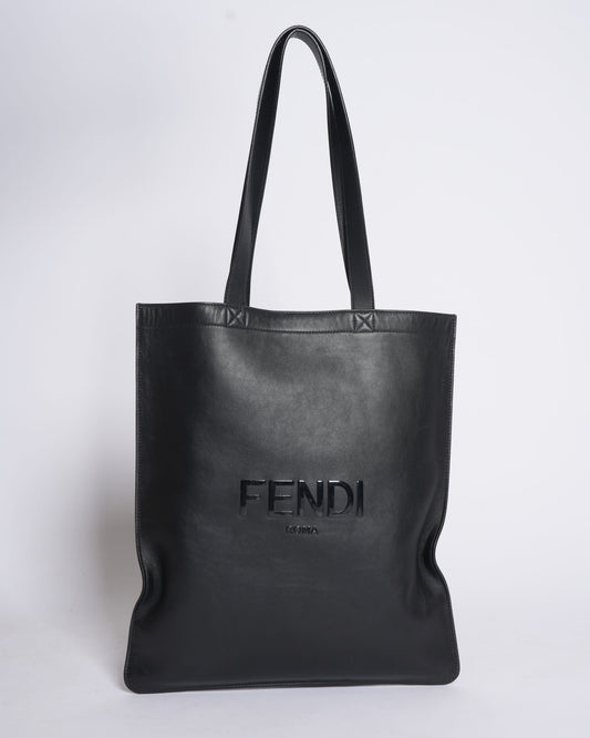 Fendi logo debossed shopper tote bag in black