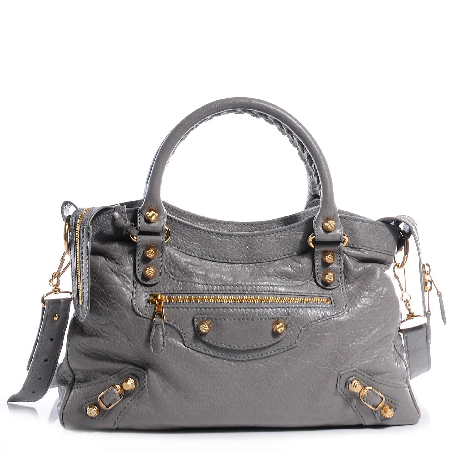BALENCIAGA AGNEAU LAMBSKIN LEATHER MEDIUM CITY TOWN GRIS PYRITE BAG